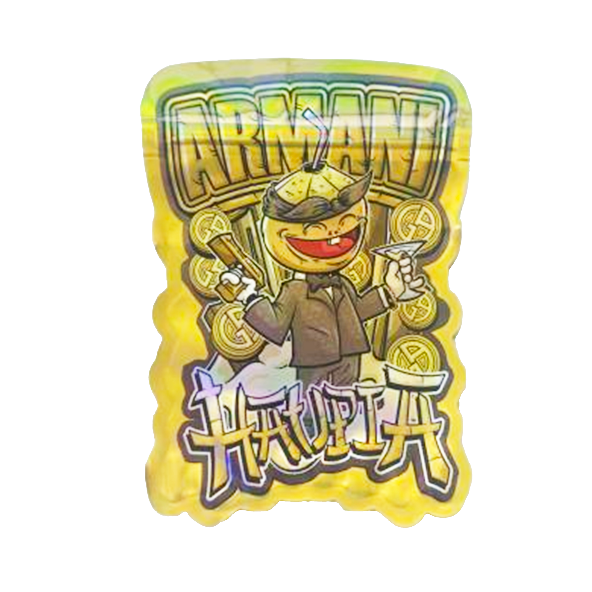 Mylar bag 3.5g, herb Mylar Bags, Where to buy mylar bags, Custom mylar bags near me, Mylar Bags Wholesale. Animated bee character on a yellow background with 'Arnavi' branding
