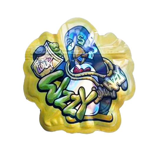 Mylar bag 3.5g, herb Mylar Bags, Where to buy mylar bags, Custom mylar bags near me, Mylar Bags Wholesale. Colorful graffiti-style design on a yellow background