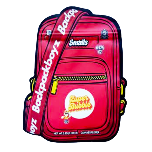 Mylar bag 3.5g, herb Mylar Bags, Where to buy mylar bags, Custom mylar bags near me, Mylar Bags Wholesale. Red backpack with 'Backpackboyz' branding on a white background
