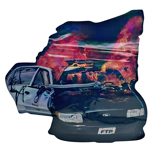 Mylar bag 3.5g, herb Mylar Bags, Where to buy mylar bags, Custom mylar bags near me, Mylar Bags Wholesale. Decorative pillow shaped like a police car with a fiery background