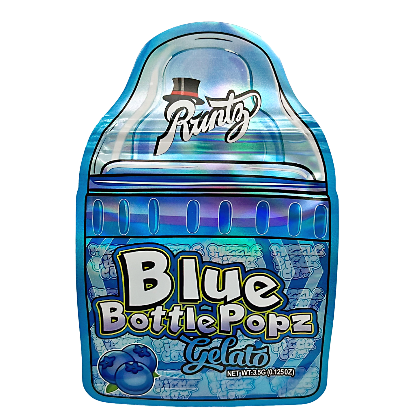 3.5g Shaped Mylar Bag - Runtz Blue Bottle Popz Gelato (50 Count)