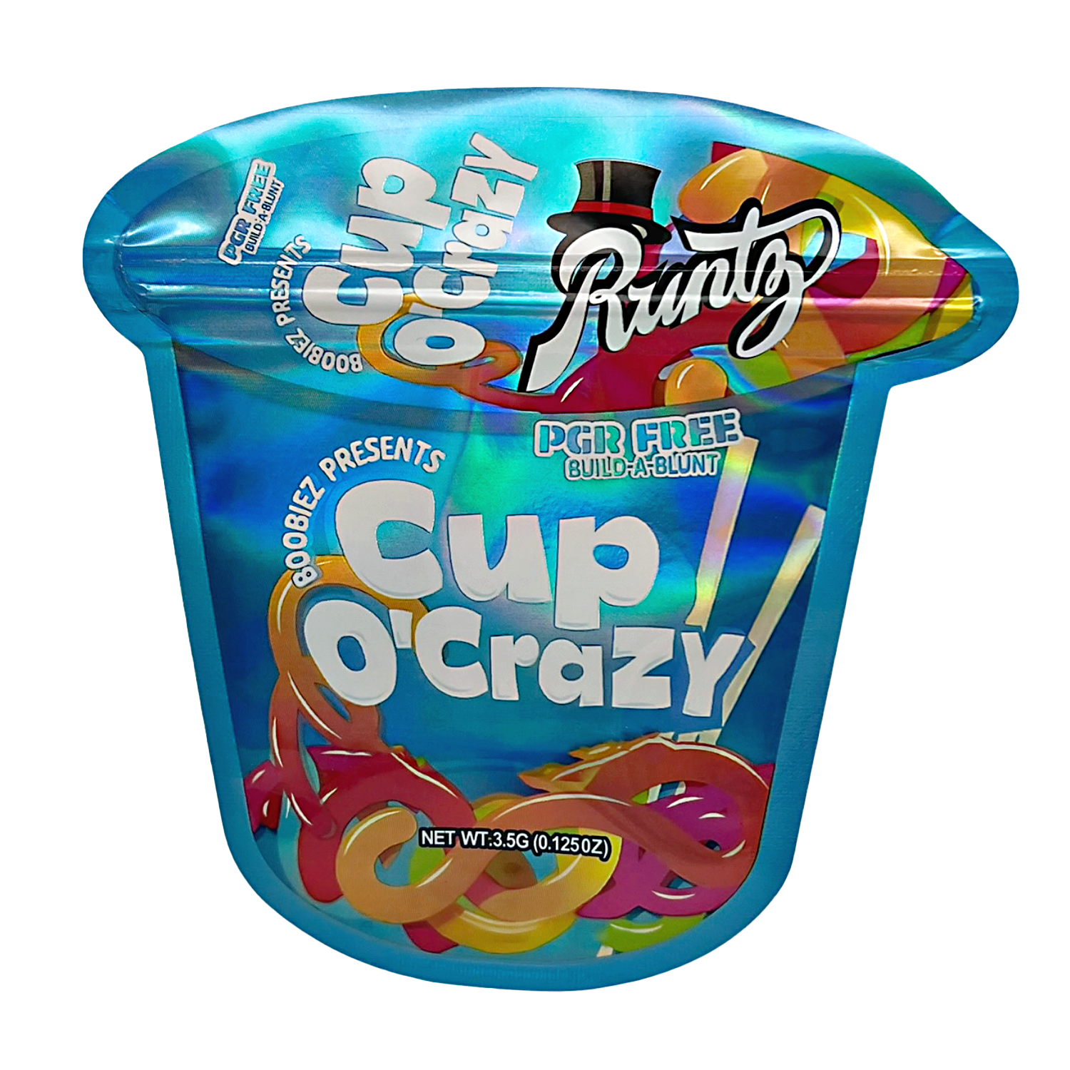 Mylar bag 3.5g, herb Mylar Bags, Where to buy mylar bags, Custom mylar bags near me, Mylar Bags Wholesale. Cup O' Crazy candy packaging with colorful text and branding on a white background