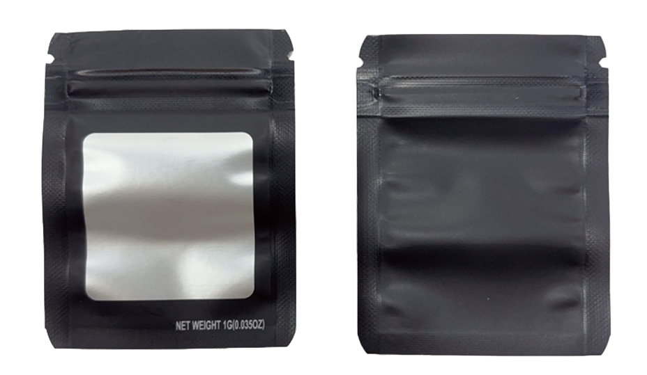 1g Solid Color Window Mylar Storage Bag - Black (100 Count)
