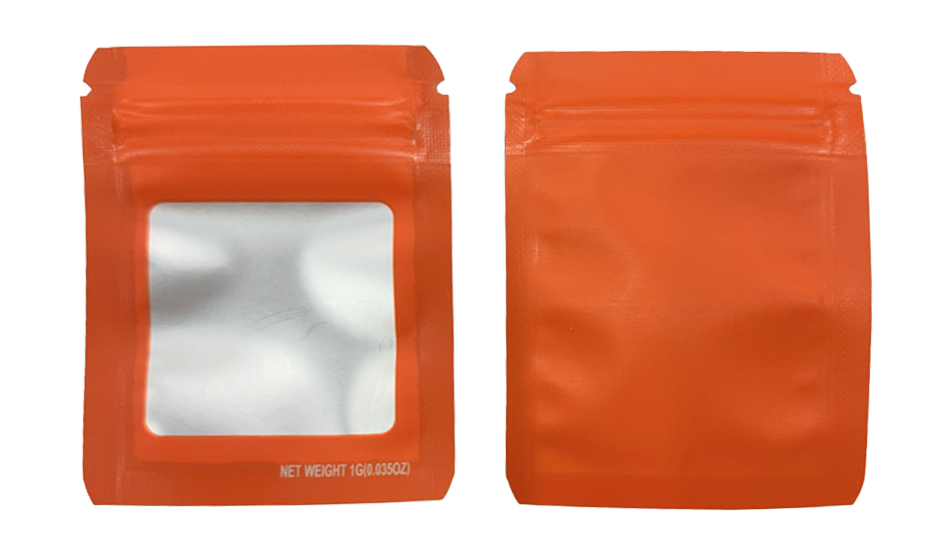 1g Solid Color Window Mylar Storage Bag - Orange (100 Count)