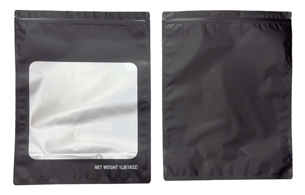 Solid Color Zip-Seal Foil Pouches (12"x16") Square Window - Black (25 Count)