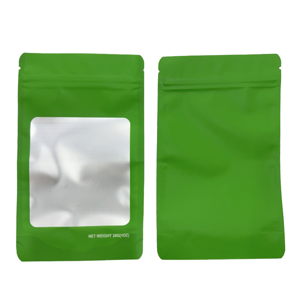 28g Solid Color Window Mylar Storage Bag - Green (50 Count)