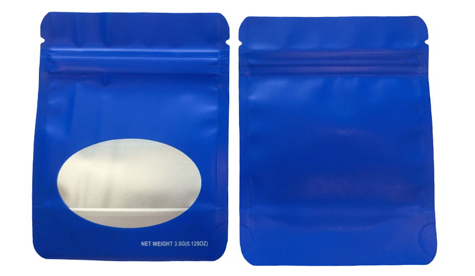 Mylar bag 3.5g, herb Mylar Bags, Where to buy mylar bags, Custom mylar bags near me, Mylar Bags Wholesale. Blue transparent packaging with a white bar of soap inside on a white background