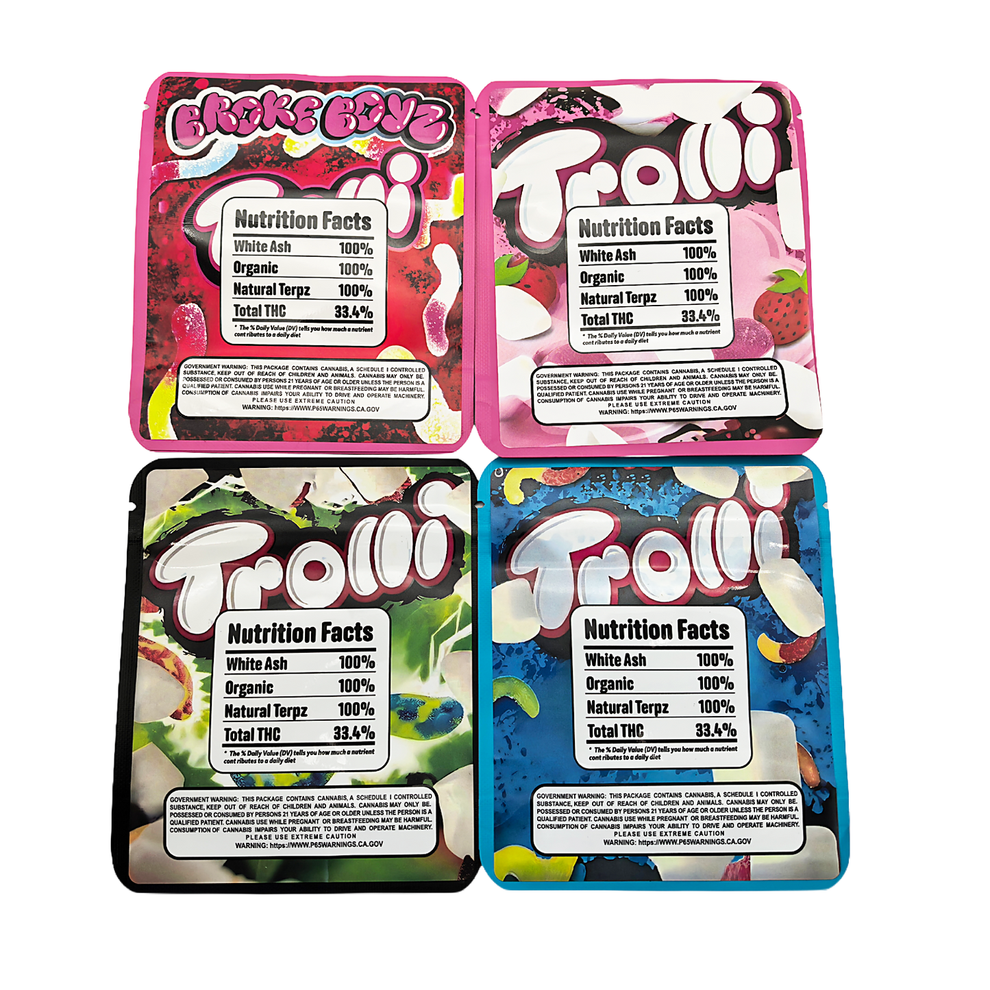 25 Pack - 3.5g Thick Sticker Mylar Bags Premium Smell Proof Packaging | Trolli Candy Collection