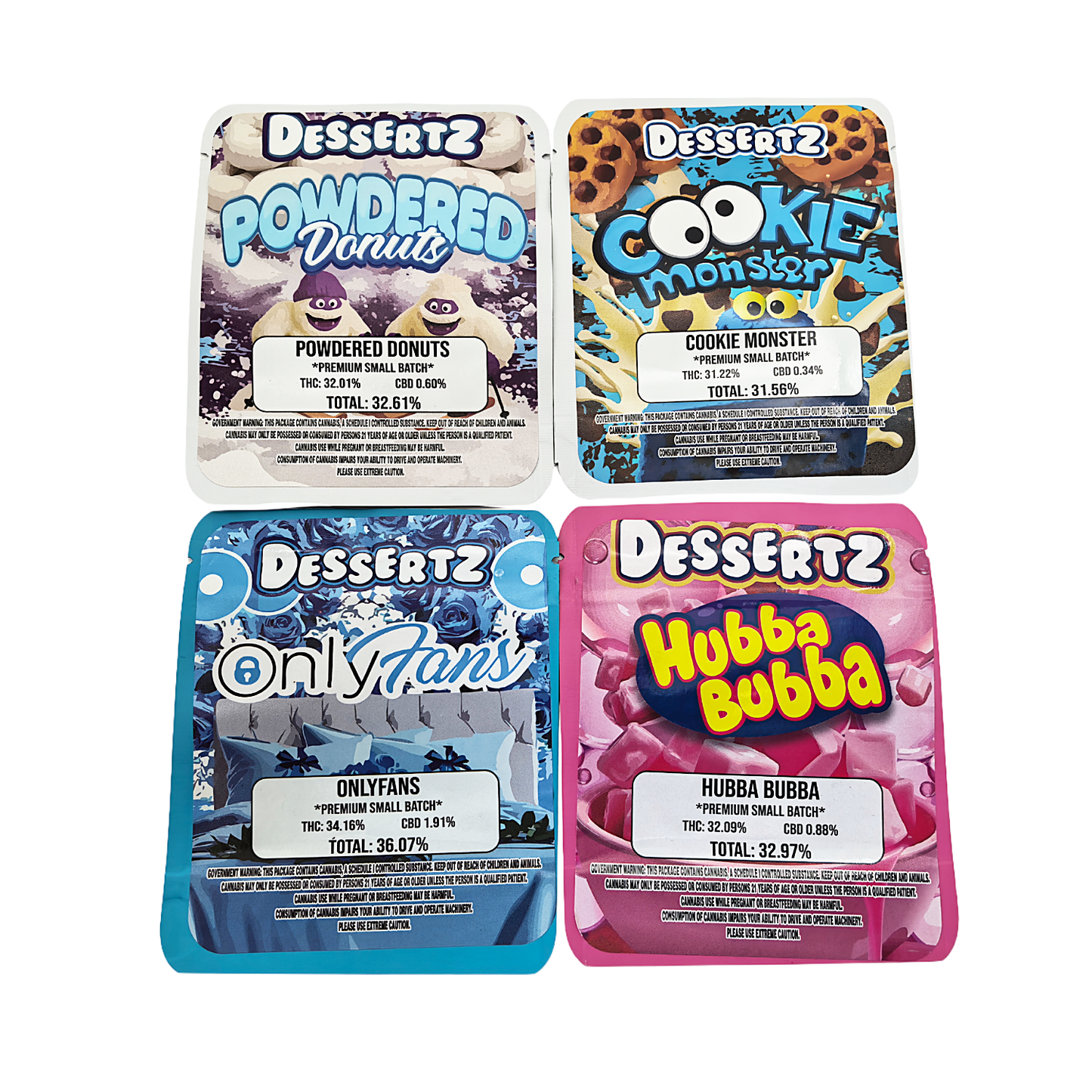 25 Pack - 3.5g Thick Sticker Mylar Bags Premium Smell Proof Packaging | Dessertz Collection