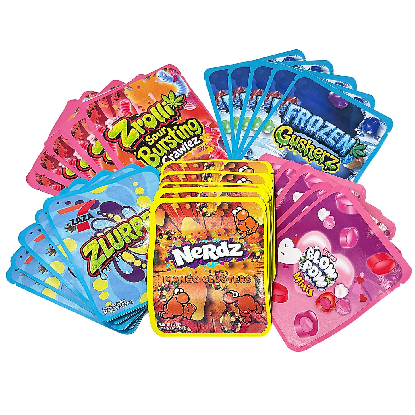 25 Pack 3.5g Thick Sticker Mylar Bags Premium Smell Proof Packaging Mix | Candy Mashup Collection