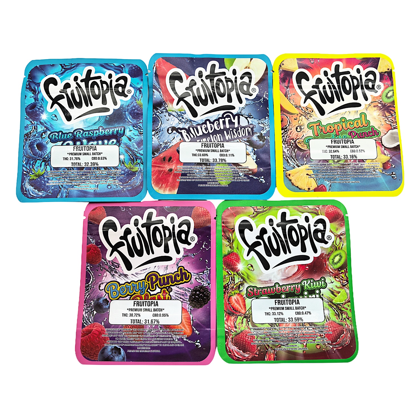 25 Pack - 3.5g Thick Sticker Mylar Bags Premium Smell Proof Packaging | Fruitopia Collection