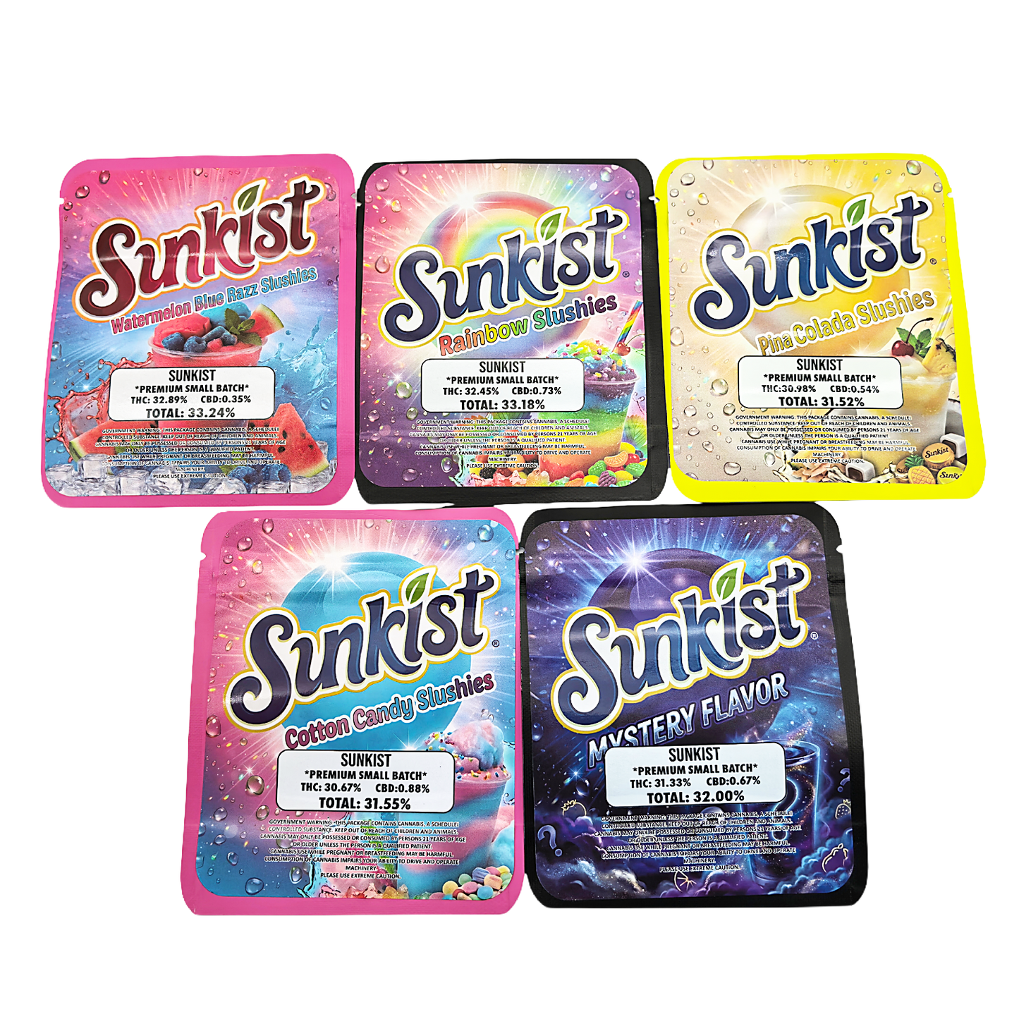 25 Pack - 3.5g Thick Sticker Mylar Bags Premium Smell Proof Packaging | Sunkist Collection