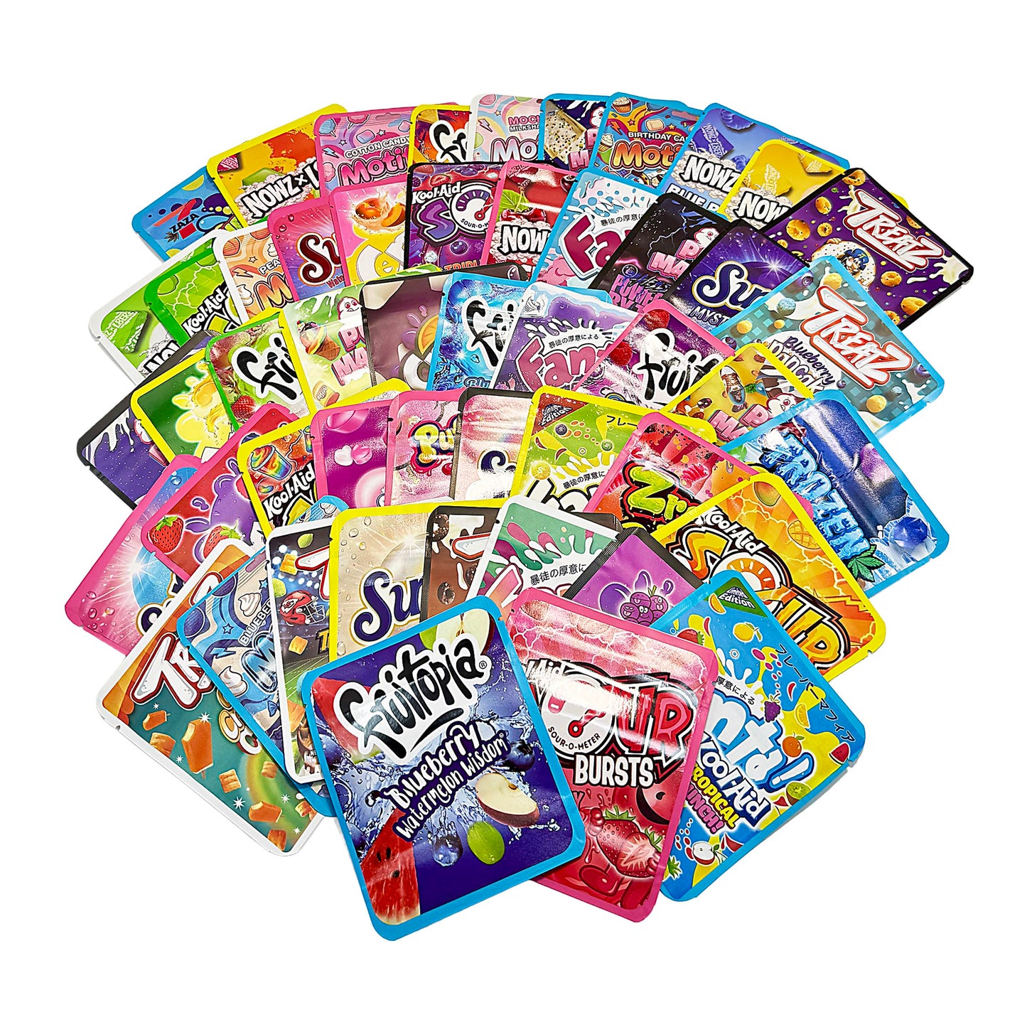 50 Pack 3.5g Thick Sticker Mylar Bags Premium Smell Proof Packaging Mix - Assorted Pack