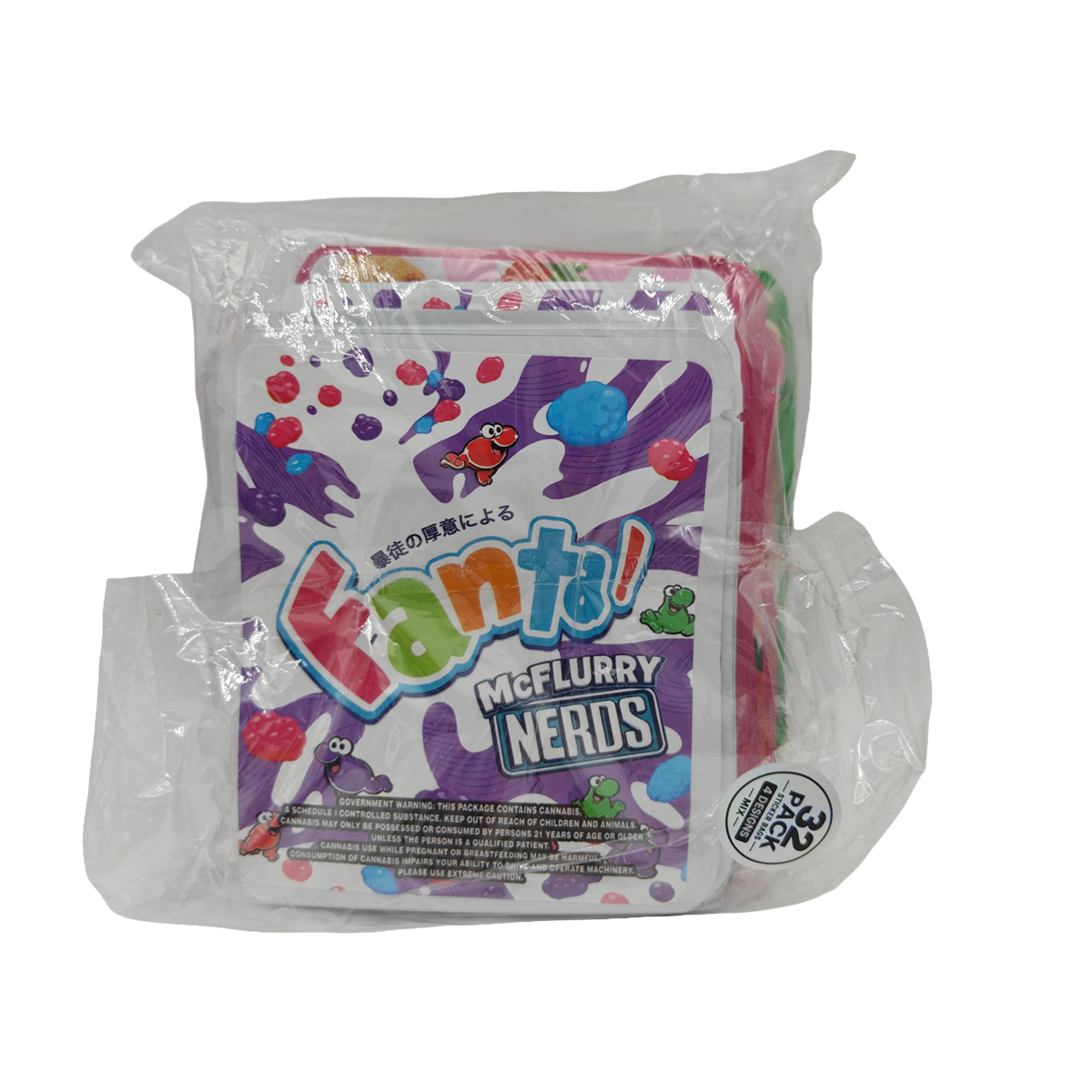 32 Pack - 3.5g Thick Sticker Mylar Bags - Premium Smell Proof Packaging Mix - Fanta Fun Set