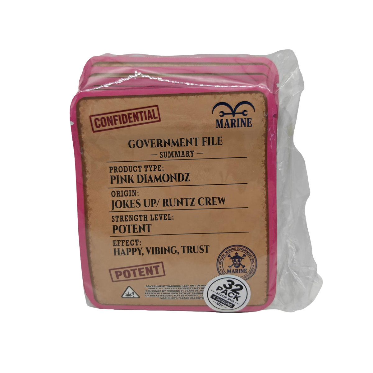 32 Pack - 3.5g Thick Sticker Mylar Bags - Premium Smell Proof Packaging Mix - Wanted Set