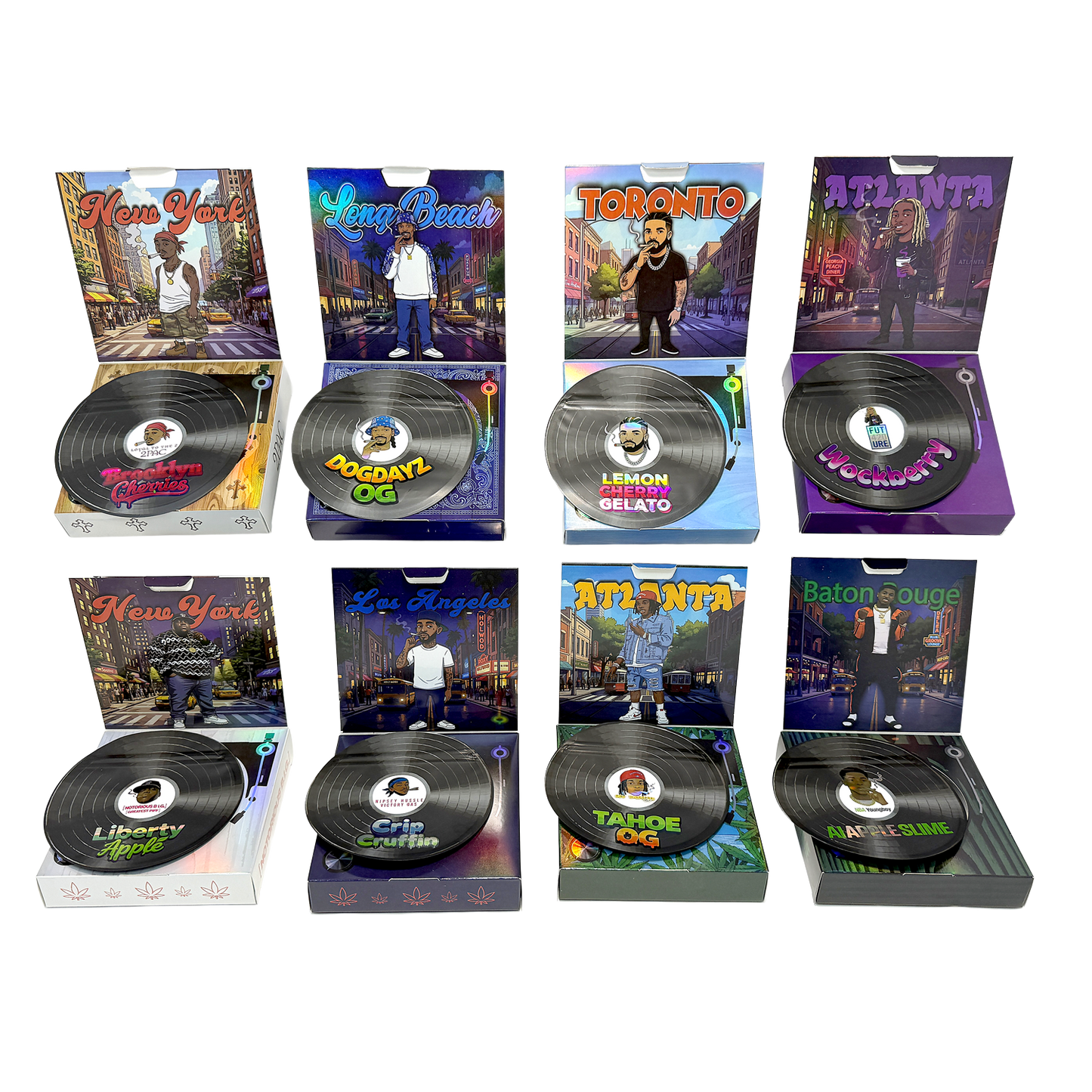 12 Pack – 3.5g Vinyl Record Style Mylar Bags with Matching Boxes - Crip Cruffin