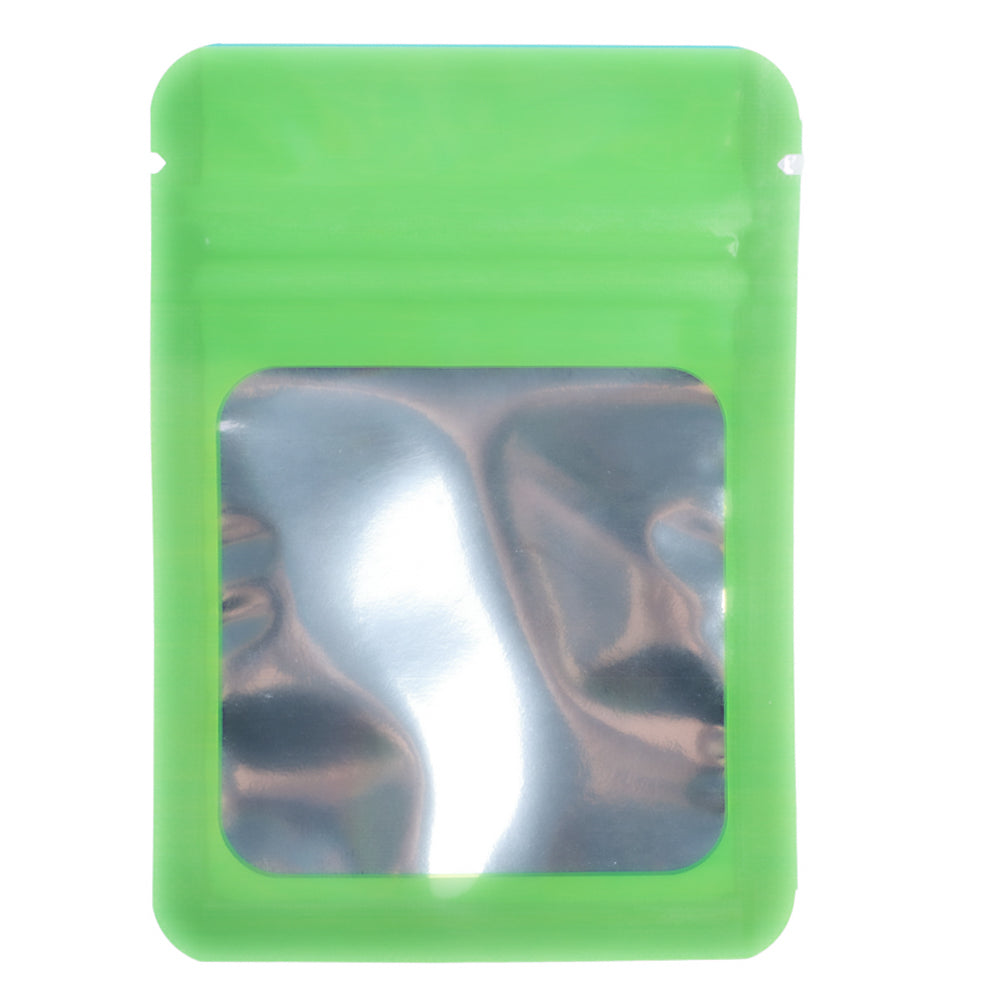 Mylar Bag Green transparent packaging pouch on a white background