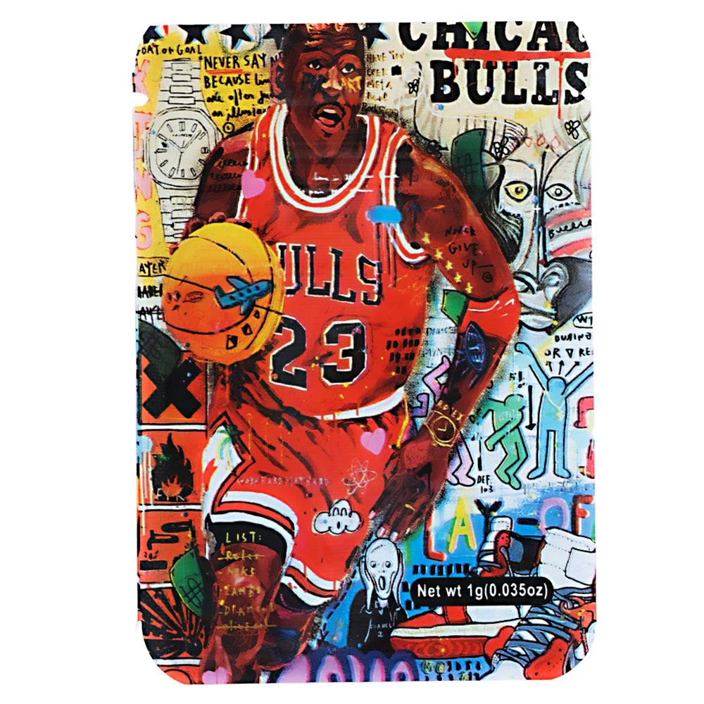 Mylar Bag Collage-style product packaging featuring a basketball player in a red jersey with the number 23, surrounded by colorful graphics and text.