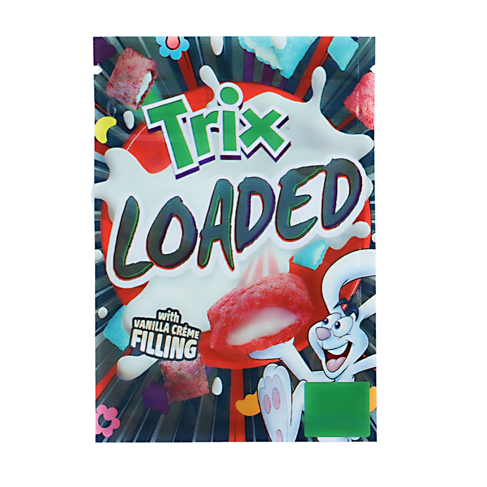 Mylar Bag Trix Loaded cereal box with cartoon character on a colorful background