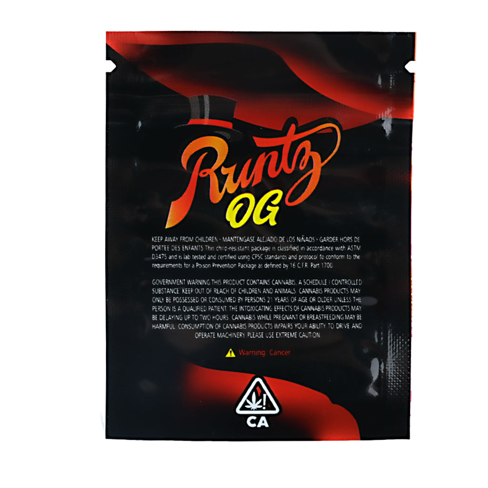 Mylar Bag Runtz OG packaging with red and black design on a white background