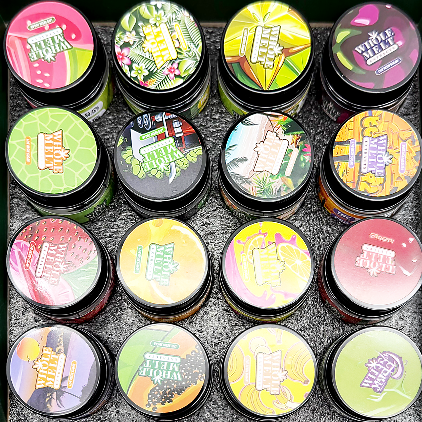 Whole Melt Cookiez Empty 1oz Glass Wax Jars Variety Pack – 16 Assorted Designs with Display Box