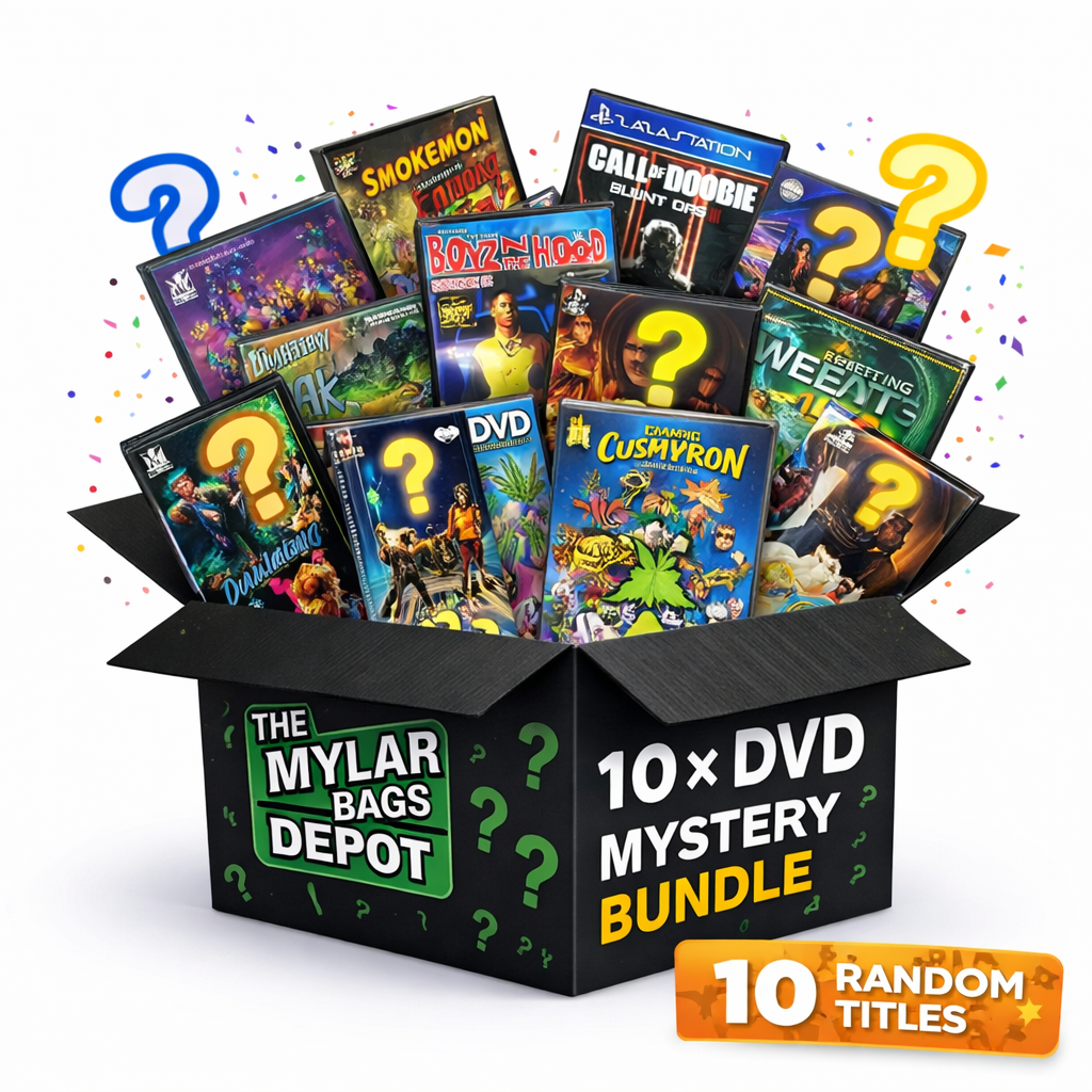 3.5g - 10 DVD Case + Mylar Bag Mystery Bundle Pack – Assorted Designs