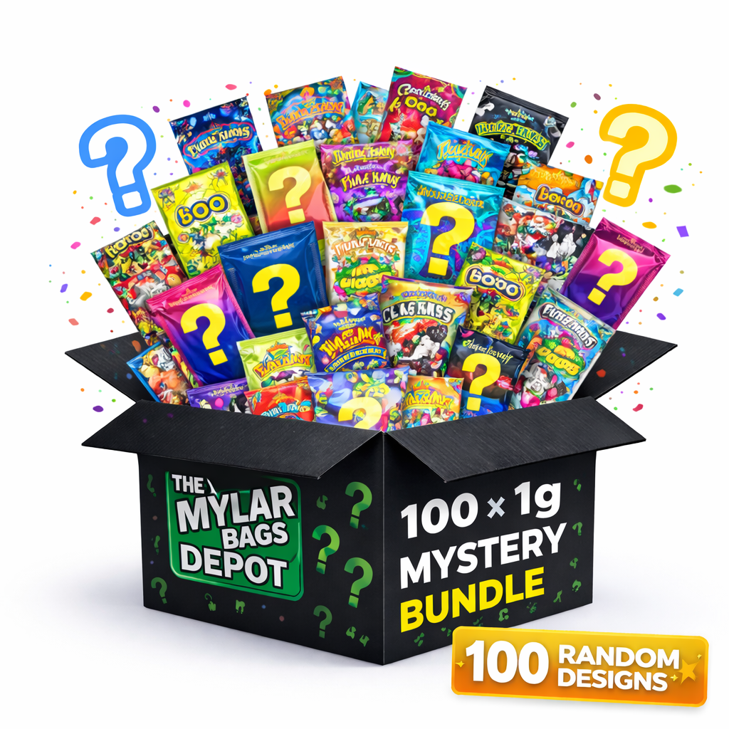 100 Pack 1g Mini (3" x 3.5") Resealable Zip Storage Pouches Mystery Bundle - Assorted Designs