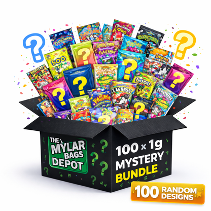 100 Pack 1g Mini (3" x 3.5") Resealable Zip Storage Pouches Mystery Bundle - Assorted Designs