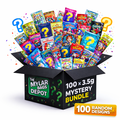 100 Pack 3.5g Small (4" x 5") Mylar Bags Mystery Bundle Assorted Designs