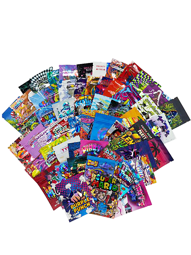 100-Count Mix 1 Gram Size Mylar Bags – Assorted Designs & Styles Bundle