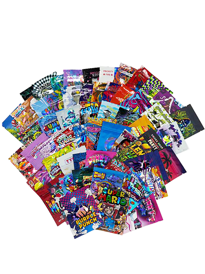 100-Count Mix 1 Gram Size Mylar Bags – Assorted Designs & Styles Bundle