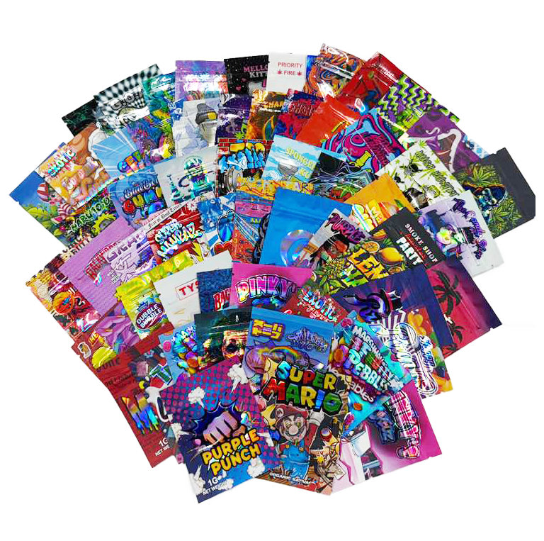 100-Count Mix 1 Gram Size Mylar Bags – Assorted Designs & Styles Bundle
