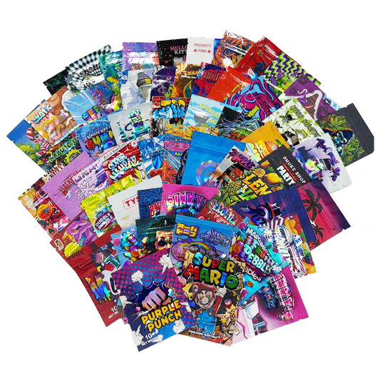 100-Count Mix 1 Gram Size Mylar Bags – Assorted Designs & Styles Bundle