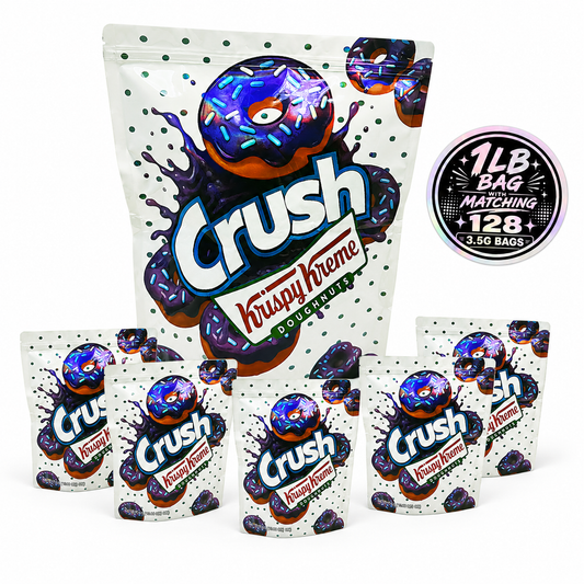 1 Pack 1lb Mylar Bag + 128 Matching 3.5g Mylar Bags – Matching Design Bundle - Crush Blueberry