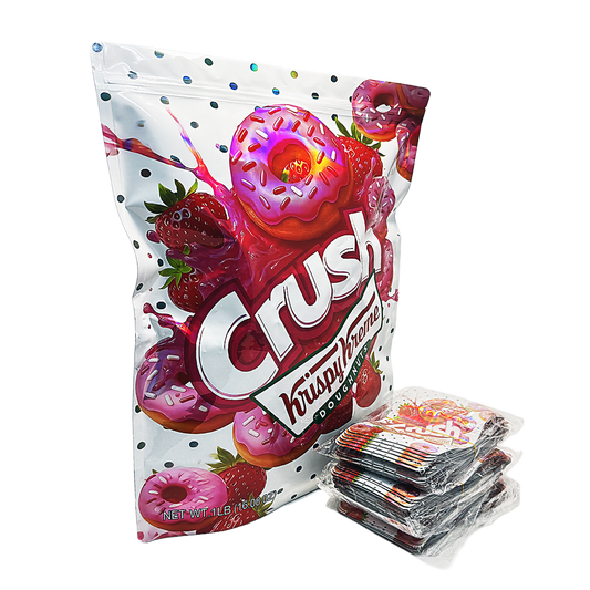 1 Pack 1lb Mylar Bag + 128 Matching 3.5g Mylar Bags – Matching Design Bundle - Crush Strawberry