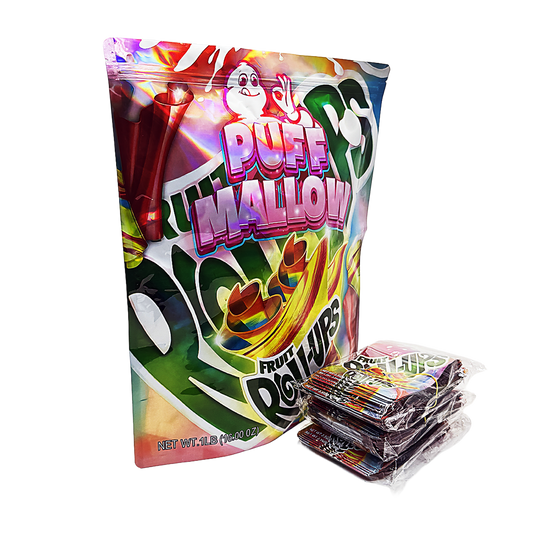 1 Pack 1lb Mylar Bag + 128 Matching 3.5g Mylar Bags – Matching Design Bundle - Puffmallow Banana Delights