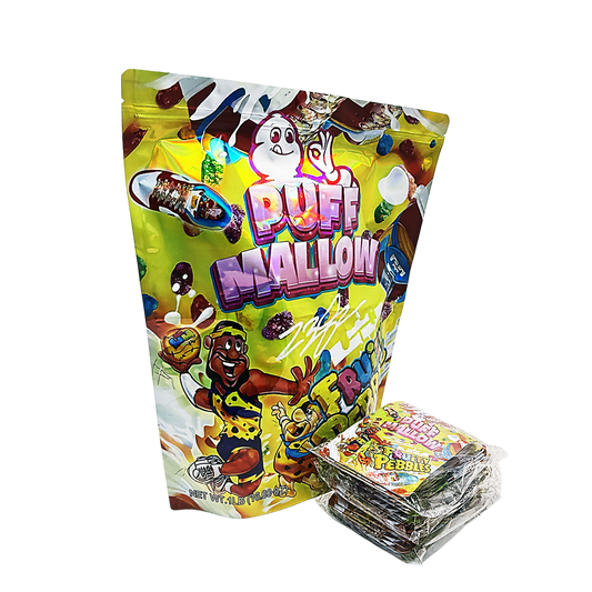 1 Pack 1lb Mylar Bag + 128 Matching 3.5g Mylar Bags – Matching Design Bundle - Puffmallow Fruity Pebbles