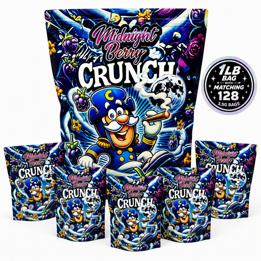 1 Pack 1lb Mylar Bag + 128 Matching 3.5g Mylar Bags – Matching Design Bundle - Crunch Berries