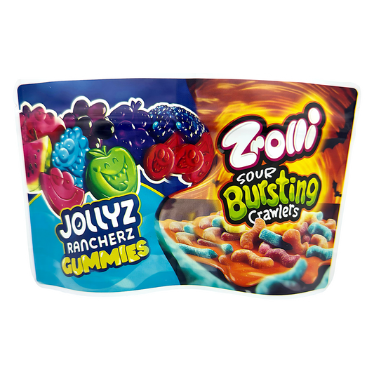 50 Pack - 3.5g (2IN1) Split Dual Graphic Mylar Bags  - Jollyz & Trolli
