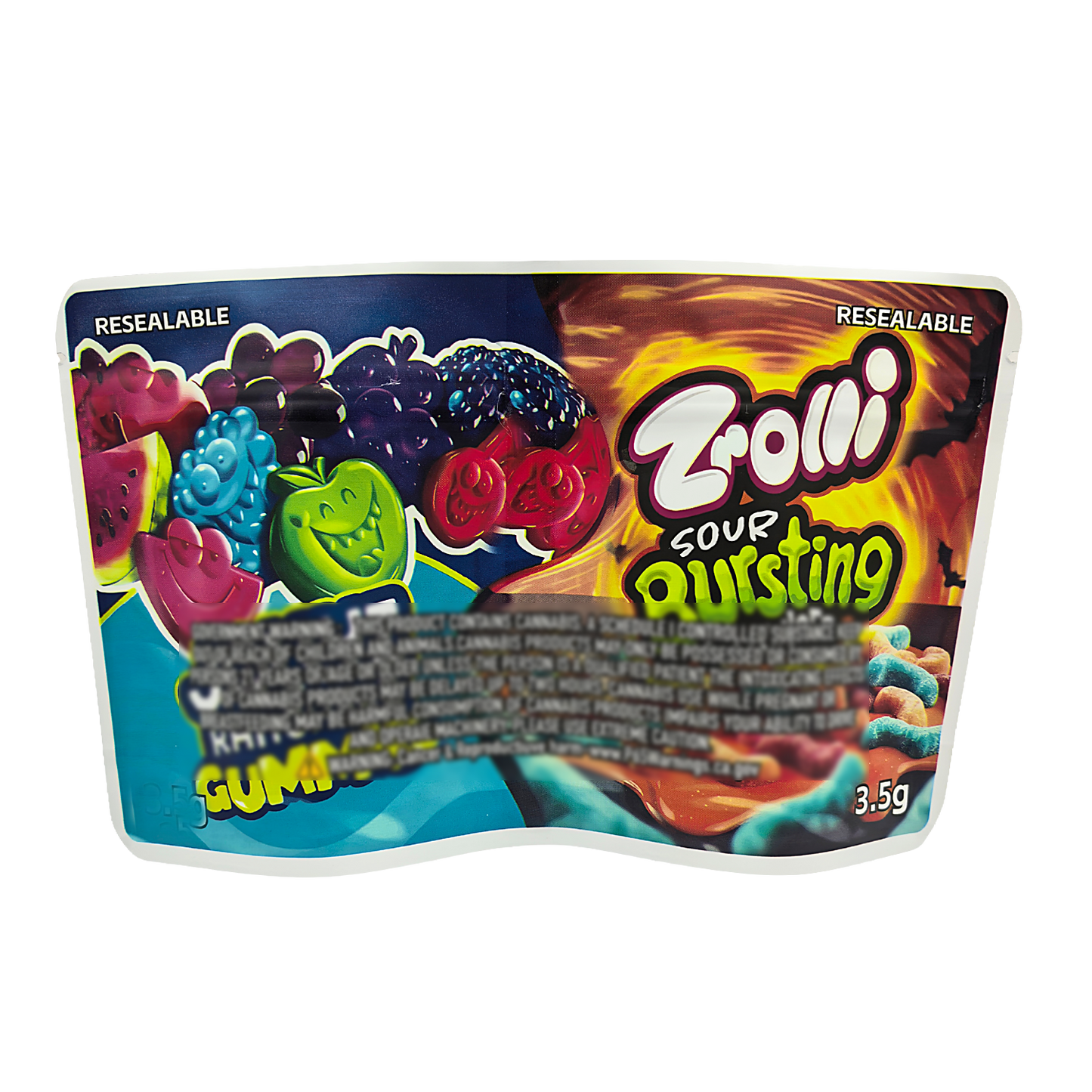 50 Pack - 3.5g (2IN1) Split Dual Graphic Mylar Bags  - Jollyz & Trolli
