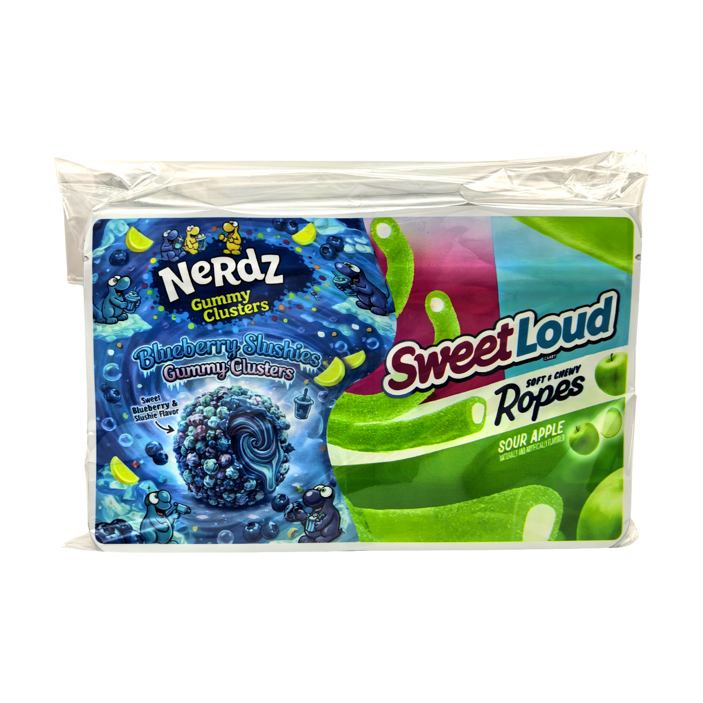 50 Pack - 3.5g (2IN1) Split Dual Graphic Mylar Bags  - Nerdz & Sweet Loud