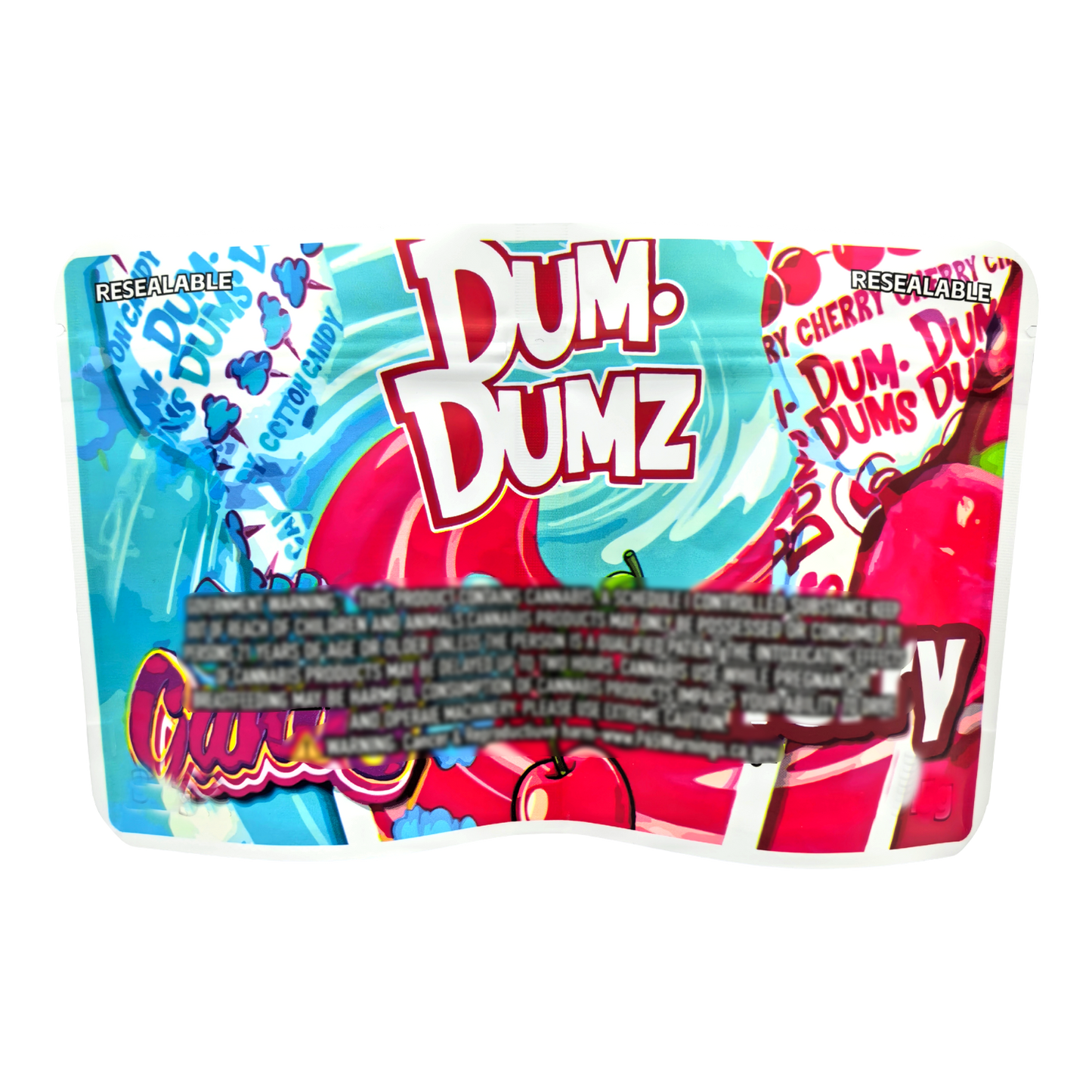 50 Pack - 3.5g (2IN1) Split Dual Graphic Mylar Bags  - Dum Dumz & Cherry
