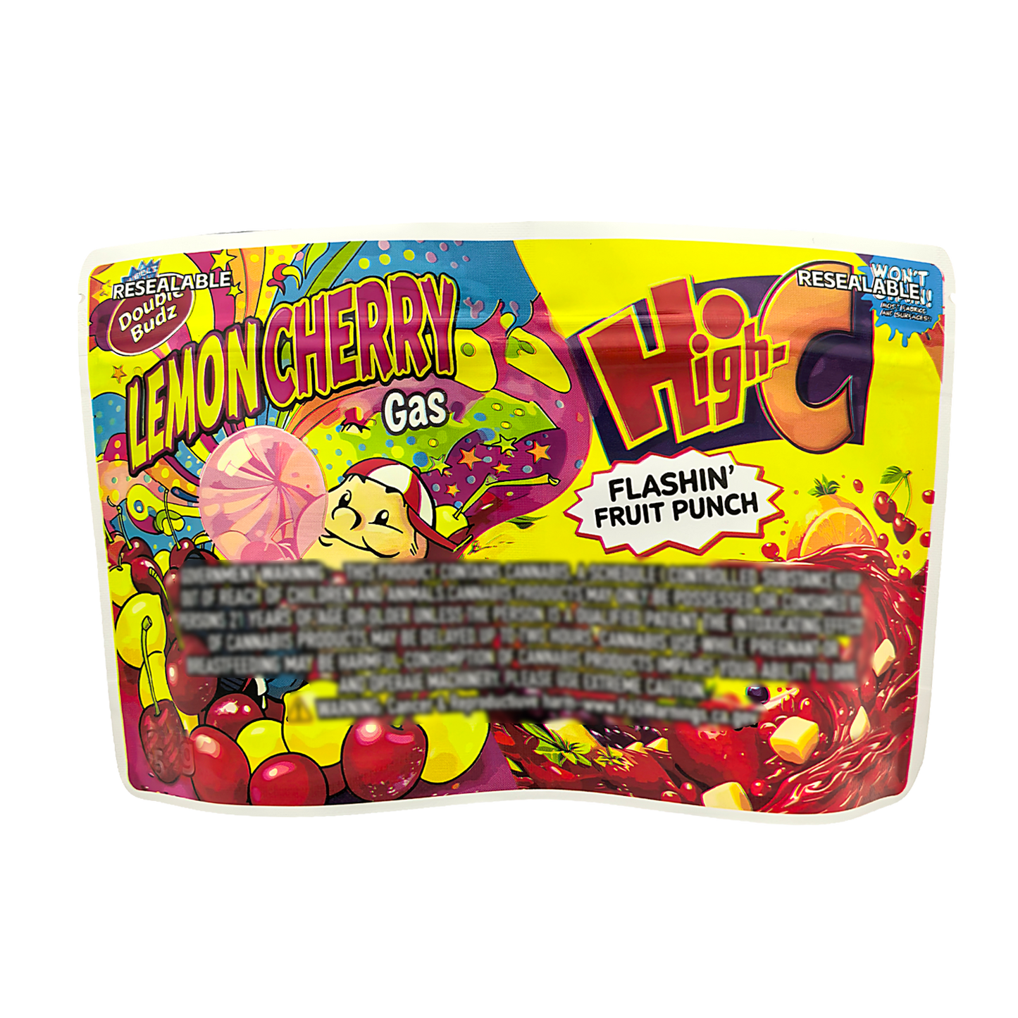 50 Pack - 3.5g (2IN1) Split Dual Graphic Mylar Bags  - Lemonheads & Hawaiian Punch