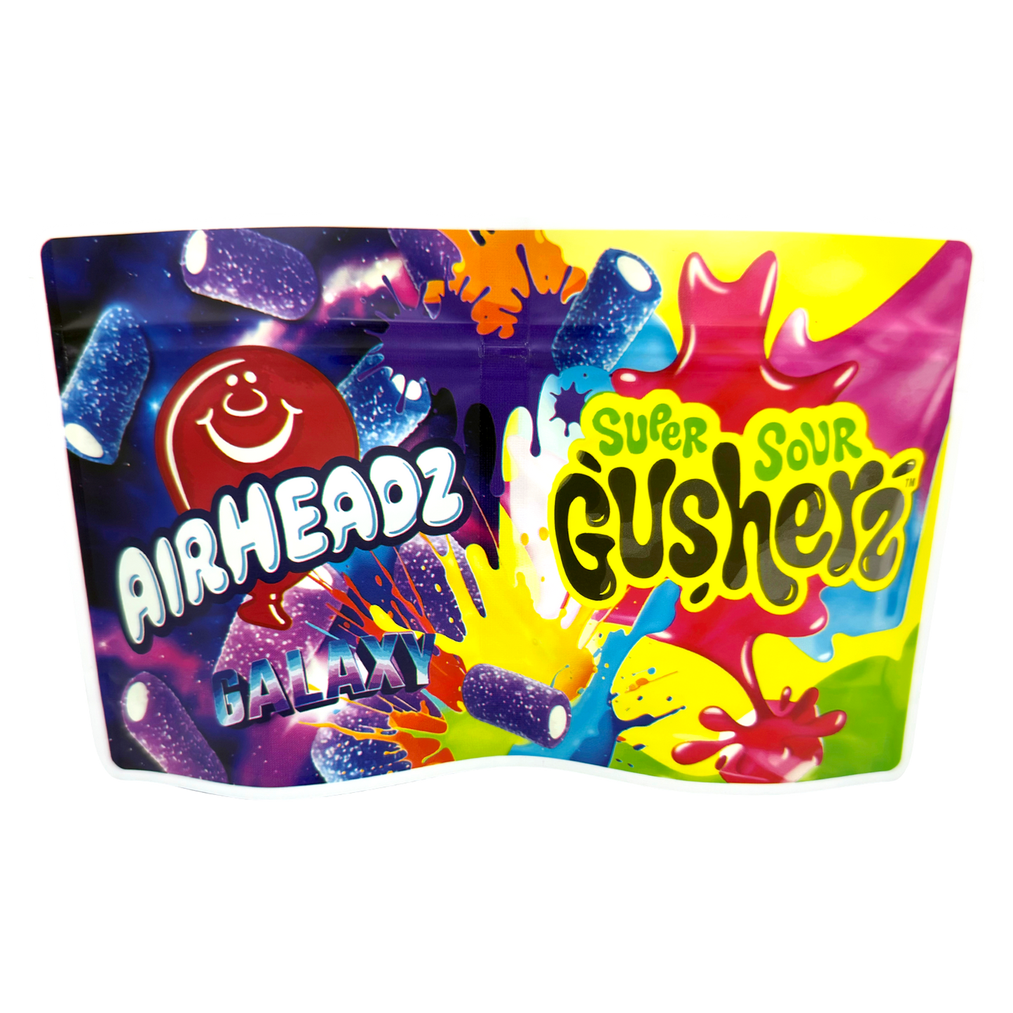 50 Pack - 3.5g (2IN1) Split Dual Graphic Mylar Bags  - Airheadz & Gushers