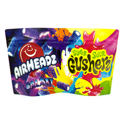 50 Pack - 3.5g (2IN1) Split Dual Graphic Mylar Bags  - Airheadz & Gushers