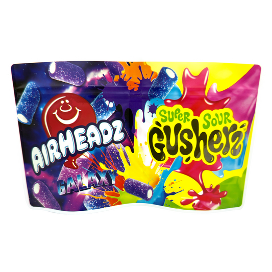 50 Pack - 3.5g (2IN1) Split Dual Graphic Mylar Bags  - Airheadz & Gushers