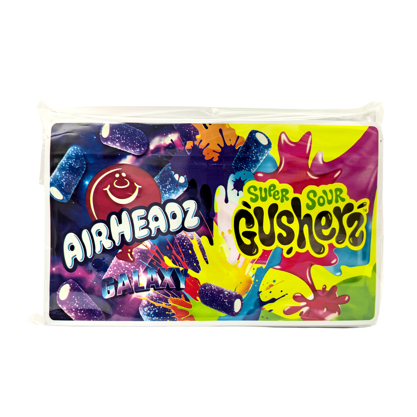 50 Pack - 3.5g (2IN1) Split Dual Graphic Mylar Bags  - Airheadz & Gushers