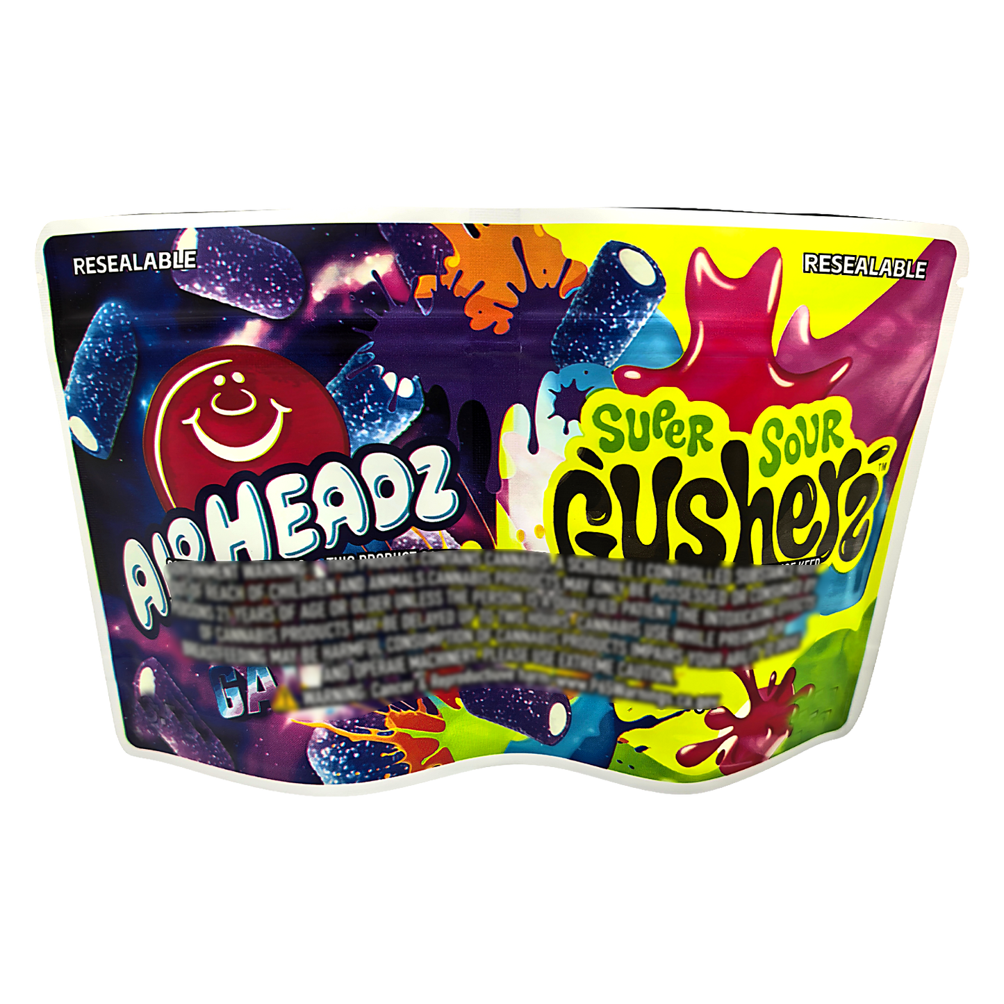50 Pack - 3.5g (2IN1) Split Dual Graphic Mylar Bags  - Airheadz & Gushers