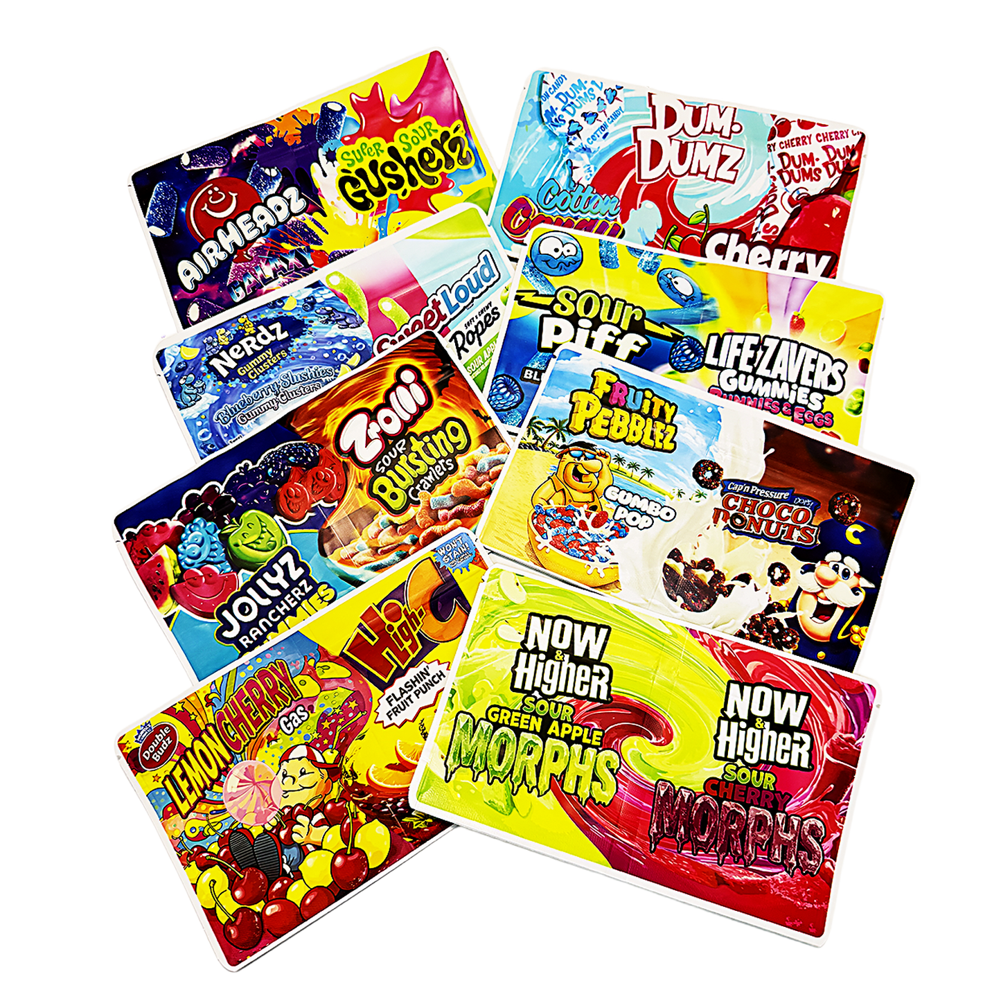 50 Pack - 3.5g (2IN1) Split Dual Graphic Mylar Bags - Mix Assorted Designs