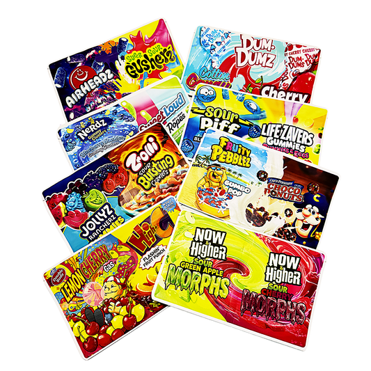 32 Pack - 3.5g (2IN1) Split Dual Graphic Mylar Bags - Mix Assorted Designs